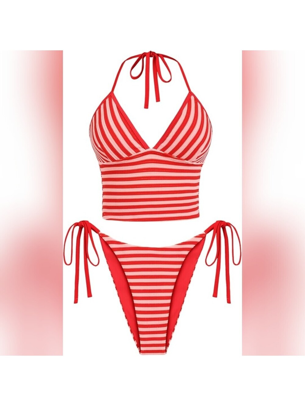 NWT ZAFUL Terry Halter V Neck Tankini High Cut Tie Side Bikini Swimsuit, Small